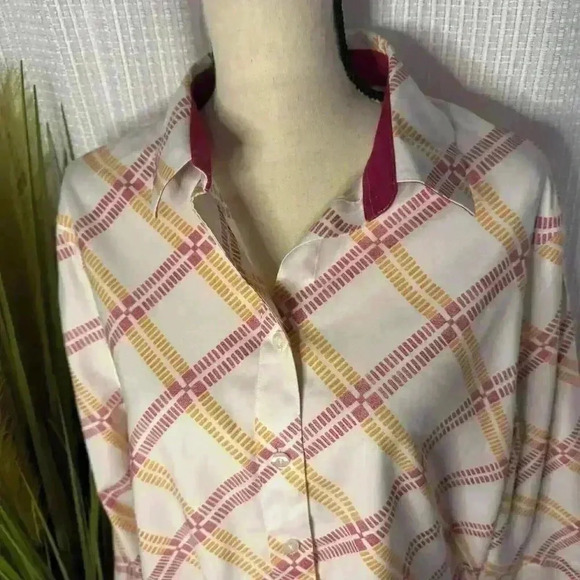 Chico’s Women’s 3 US XL Diamond Stripe Yellow/Orange No Iron Button ⬆️ Blouse... - Picture 2 of 10
